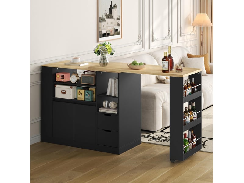  Îlot de cuisine 115x50x92 cm noir et naturel avec plateau pivotant extensible  - Conforama B