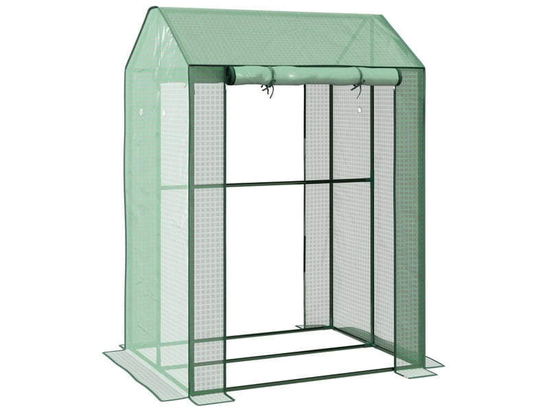 Serre de jardin - vert - porte enroulable - résistant aux intempéries - acier - deux espaces 100x80x150cm - Conforama A