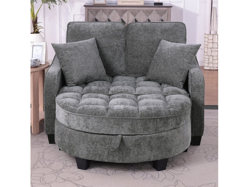  Canapé-lit modenvie convertible 2 en 1 avec pouf de rangement en chenille gris foncé 132 x 129 x 93 cm  - Conforama E