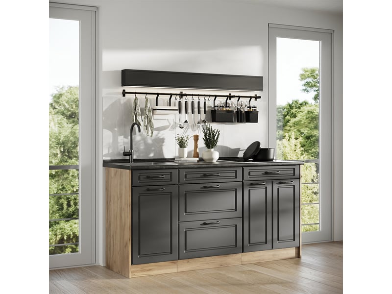  Vicco bloc de cuisine, anthracite campagnechêne doré, 160cm plan de travail chêne doré  - Conforama C
