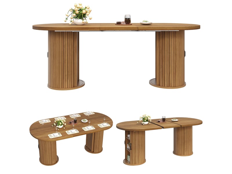  Table à manger extensible marron foncé, rangement, confort, solide, robuste - mdf et métal - 150x80x75cm - cuisine et salle à manger  - Conforama A