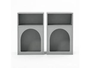 Lot de 2 tables de chevet grises en mdf peint, à niches ouvertes et design arqué pour petite chambre
