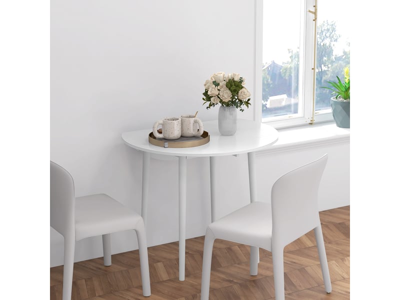 Table de salle à manger pliante 2 abattants, table ronde extensible pour 4 personnes, pieds en bois ø 89 x 73,5 cm, blanc  - Conforama D