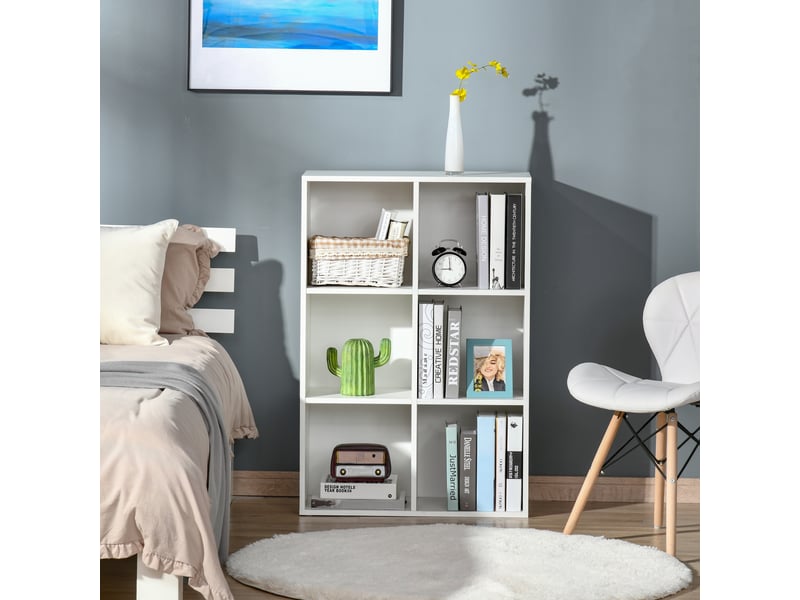  Étagère en bois à 3 niveaux avec 6 cubes de rangement pour salon, chambre, bureau, 65,5 x 30 x 97,5 cm, blanche  - Conforama D