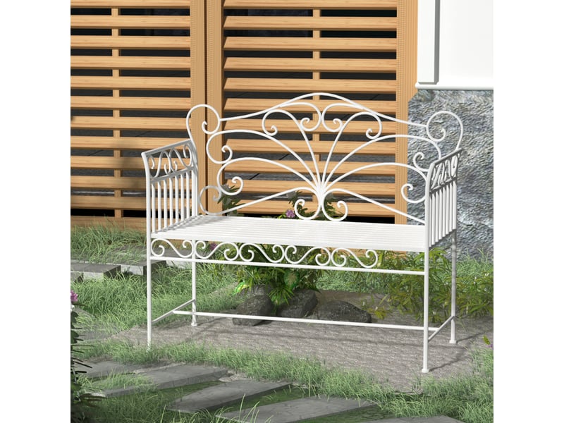  Banc de jardin robuste 2 places, banc de parc antirouille, mobilier de jardin, 111 x 50 x 98 cm, blanc  - Conforama D