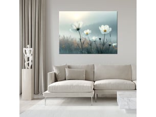 Tableau moderne, fleurs blanches sur fond noir 30x20