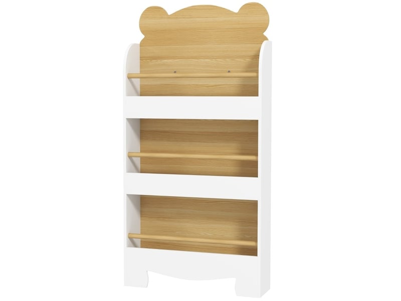  Bibliothèque enfant 55 x 15 x 110 cm blanc et bois clair en bois, 3 niveaux avec protection anti-basculement  - Conforama A