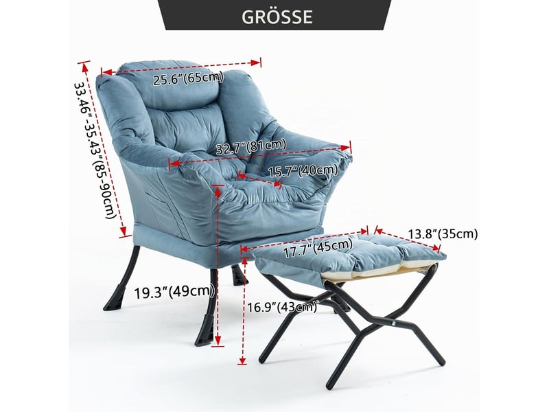  Fauteuil de détente 1 place avec appuie-tête, métal, bleu clair  - Conforama E