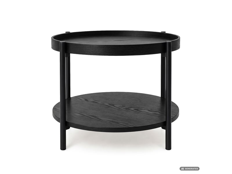  Table basse riva noire 51 cm ronde avec étagère pieds noirs style industriel 51x51x40 cm RIVA - Conforama B