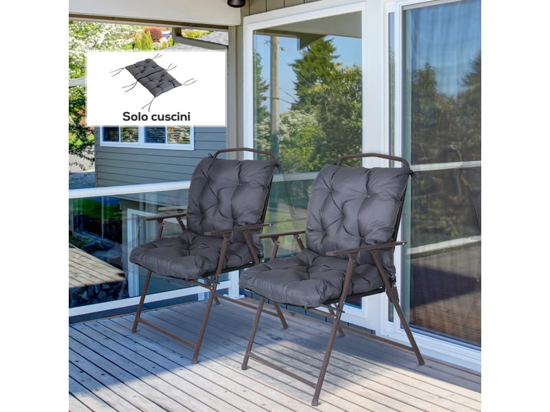  Lot de 2 coussins de chaise d'extérieur en polyester et coton avec attaches, 50 x 98 x 8 cm, gris  - Conforama C