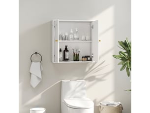 Armoire murale, meuble haut salle de bain moderne avec placard à double porte et poignées dorées, blanc, 60x20x60cm