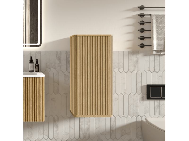 Ensemble meuble de salle de bains 61x46.5x37 cm suspendu avec lavabo et meuble latéral en mdf couleur chêne - Conforama E