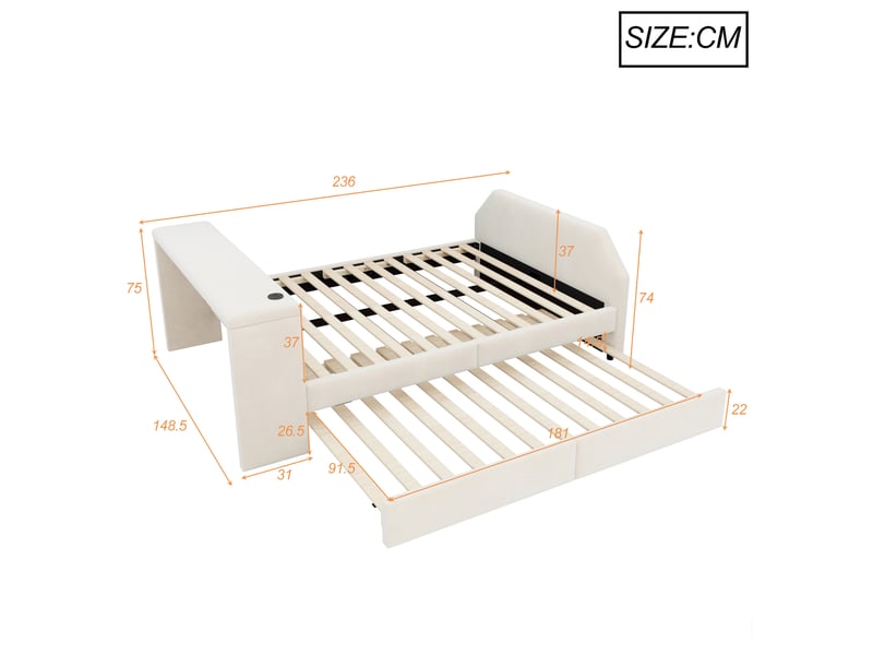  Lit enfant 140x200 cm avec bureau intégré et lit gigogne beige sans matelas  - Conforama C
