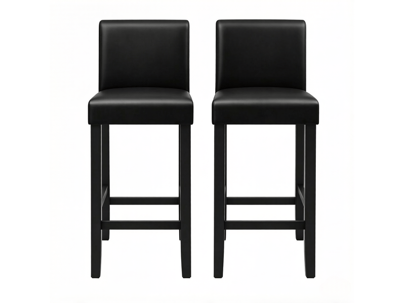 Tabouret de bar lot de 2 avec dossier et repose-pieds, assise rembourrée en similicuir noir et bois - Conforama A