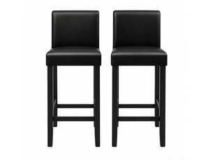 Tabouret de bar lot de 2 avec dossier et repose-pieds, assise rembourrée en similicuir noir et bois