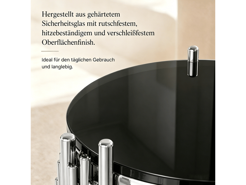  Table d'appoint ronde 45 cm en verre trempé noir et acier inoxydable  - Conforama E