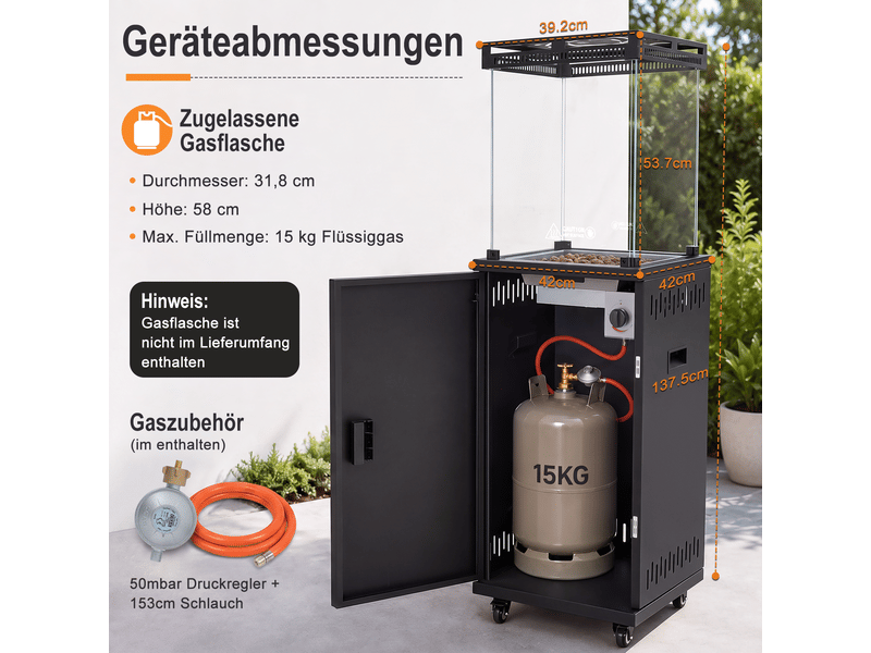  Zmh chauffage de terrasse en métal 13kw chauffage extérieur mobile sur roues pour jardin terrasse et balcon  - Conforama E