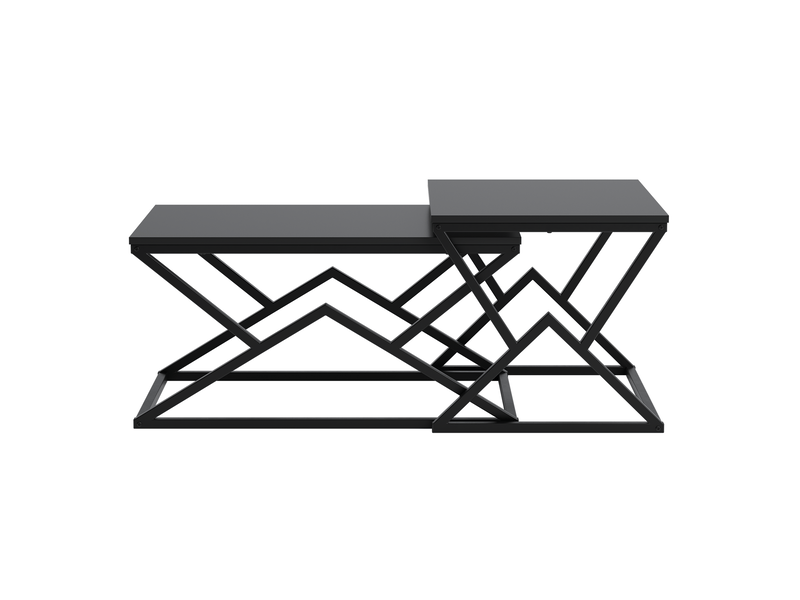  Tables basses gigognes 80x50x40 cm noires en métal et panneau de particules  - Conforama A