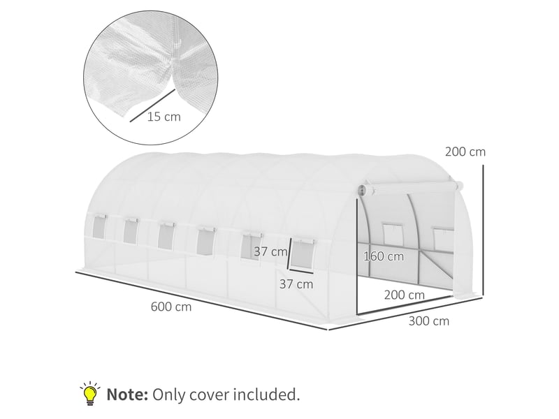  Film de remplacement pour serre de 6 x 3 x 2 m, robuste, indéchirable, 12 fenêtres, porte, film seul, vert  - Conforama E