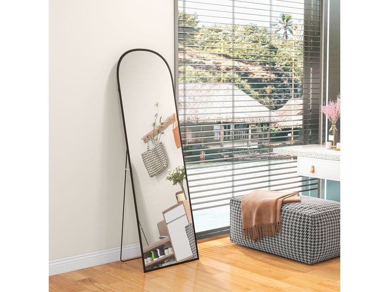  Miroir simple sur pied avec verre anti-éclats, à poser ou fixer au mur, cadre en aluminium noir 50 × 1,5 × 161,5 cm  - Conforama B