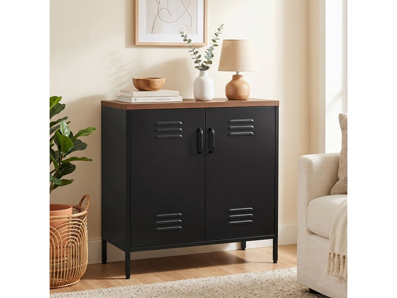  Buffet en métal, meuble de rangement de style industriel avec 2 portes et étagère réglable, 80 x 40 x 80 cm, noir  - Conforama D