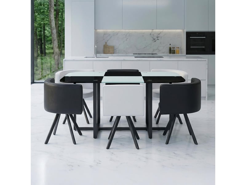  Table 90x150cm avec 6 sièges gain de place mosaic xl verre noirblanc et métal noir Mosaic - Conforama C