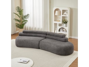 Canapé modulaire en chenille avec assise arrondie sans accoudoirs pour salon, style contemporain, gris anthracite