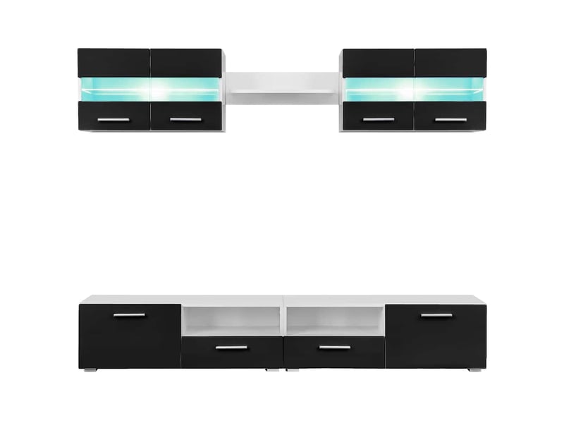  Meuble tv - ensemble mural pour tv 5 pcs avec lumières led noir brillant  - Conforama C