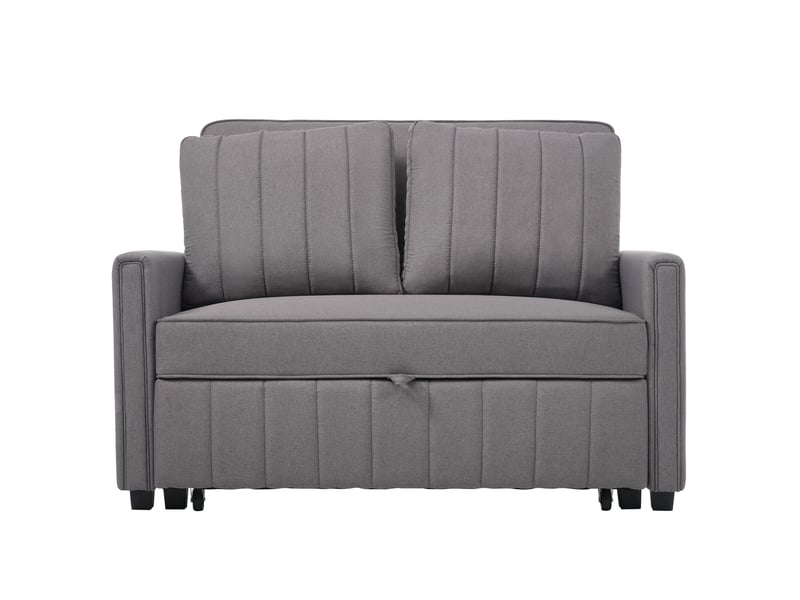 Canapé convertible confortable 2 places, avec dossier 3 positions et fonction canapé-lit, en tissu lin, gris antique  - Conforama A