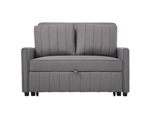 Canapé convertible confortable 2 places, avec dossier 3 positions et fonction canapé-lit, en tissu lin, gris antique