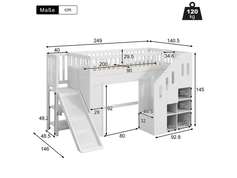  Lit mezzanine 90x200 cm coloris blanc led pin lit enfant blanc - Conforama C