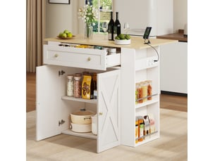 Îlot de cuisine extensible 120x75x97 cm avec prises usb, blanc
