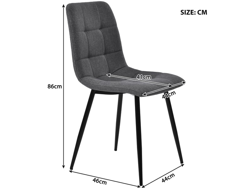 Ensemble table et 4 chaises moderne 120 x 70 cm, assises en tissu gris foncé et piètement métal noir  - Conforama C