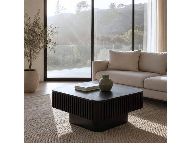  Table basse carrée noire 75 x 75 x 35 cm avec rangement dissimulé  - Conforama D