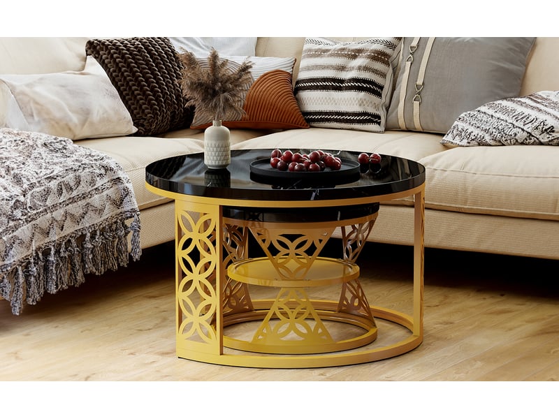  Table basse gigogne 2 pièces noire et dorée evryae  - Conforama C