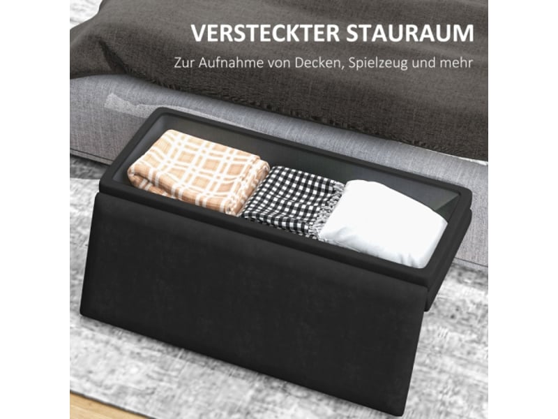  Banc coffre noir effet velours, rembourré, pieds en acier, 79,5x37,5x43 cm, salon et chambre  - Conforama E