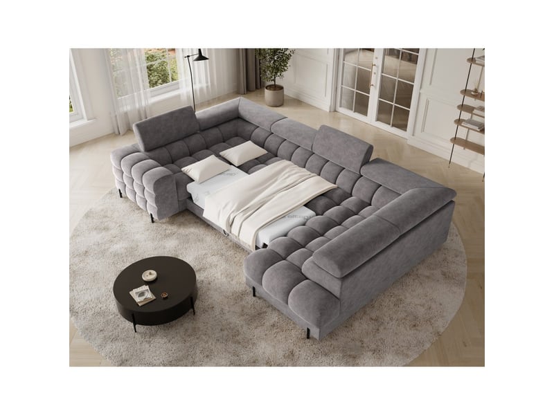 Canapé panoramique convertible factory 3 places gris – angle droit avec coffre – version 2 - Conforama B
