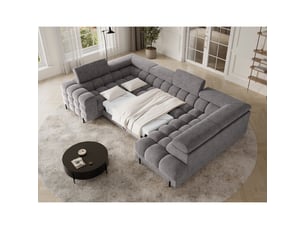 Canapé panoramique convertible factory 3 places gris – angle droit avec coffre – version 2