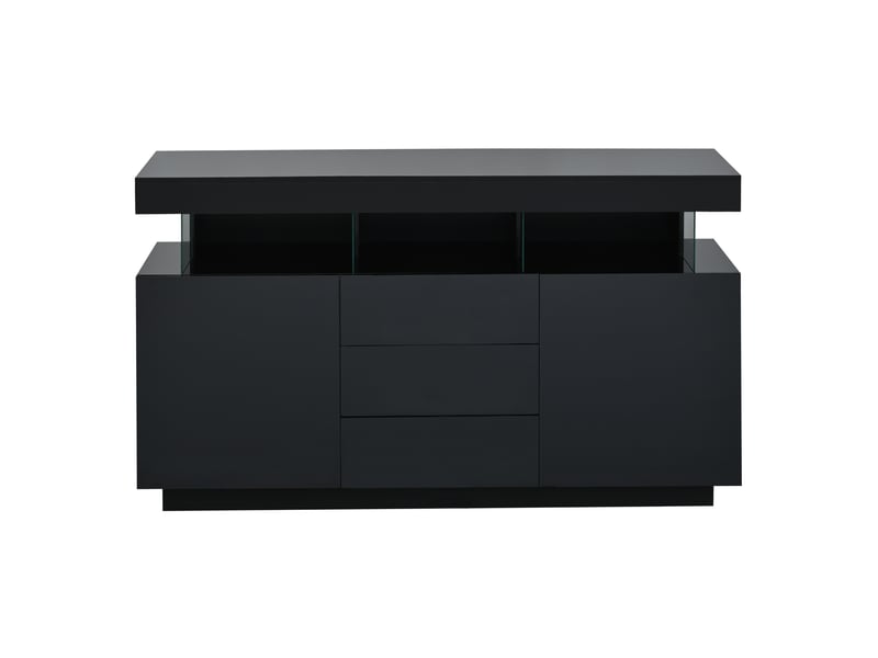  Buffet noir 140x35x80 cm, meuble de rangement moderne avec 3 tiroirs intégrés et 2 portes pour salle à manger  - Conforama A