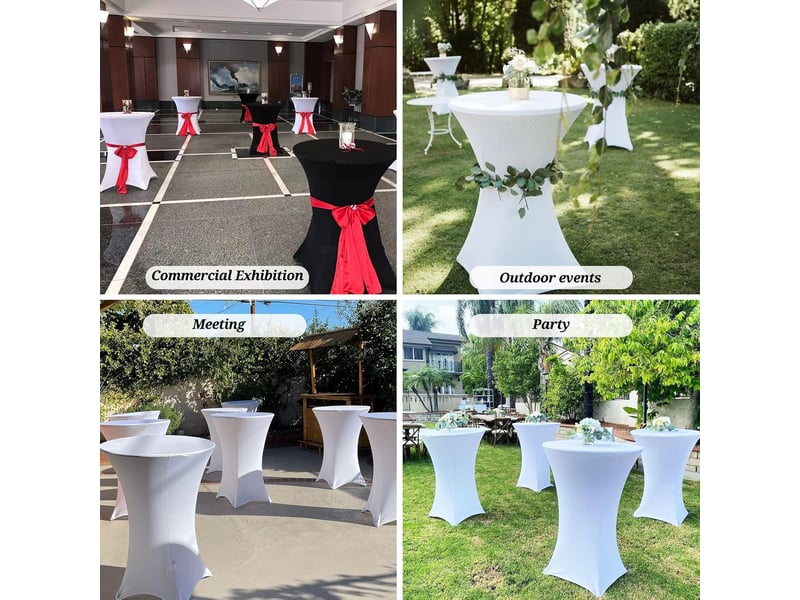  Ensemble de nappes cocktail élastiques à coins carrés, 80 x 110 cm, blanches, adaptées aux tables hautes ; nappe cocktail ronde, adaptée aux tables de b XLH-ZLS-009298ZLS - Conforama E