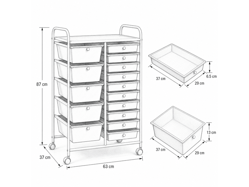  Chariot de rangement 15 tiroirs roulettes utilitaire polyvalent blanc  - Conforama C