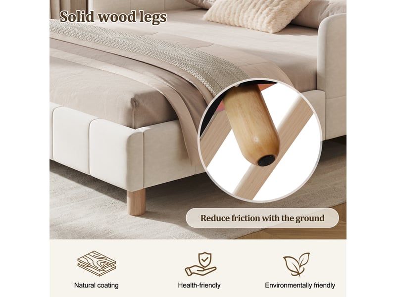  Lit enfant 1 place 140×190 cm avec côtés modulables et poches, sans matelas - okmyhome- velours beige  - Conforama E