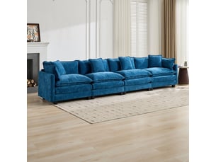 Canapé cloud 4 places moderne en tissu chenille bleu double coussin rembourré