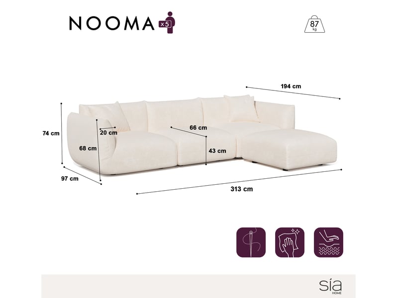  Canapé d'angle modulable 6 places en velours chenillé nooma NOOMA - Conforama C