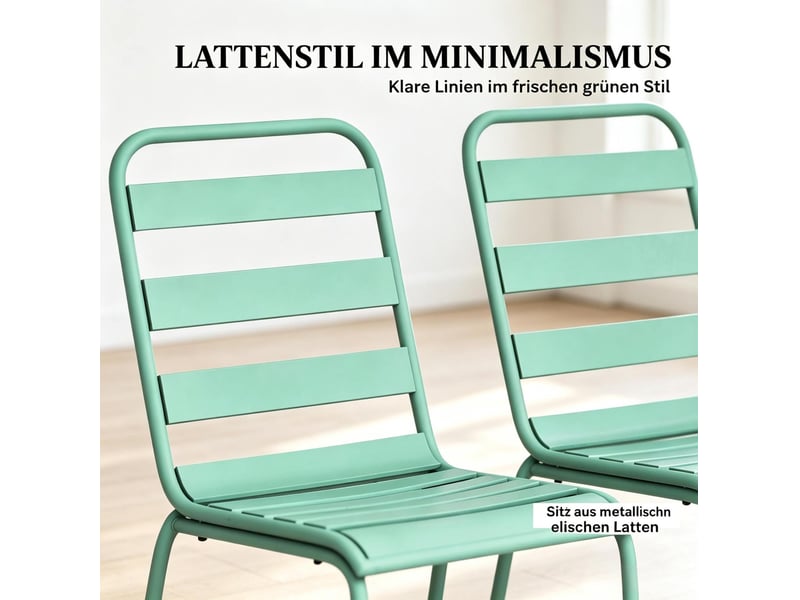 Lot de 2 chaises de jardin empilables 46 x 58 x 78 cm vertes en acier, repas en extérieur, patins réglables - Conforama E