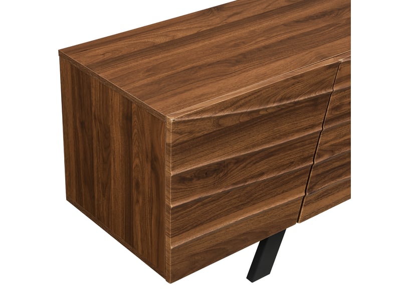  Meuble tv noyer 160 cm avec rangement - façade ondulée pieds métal noir gestion des câbles  - Conforama E