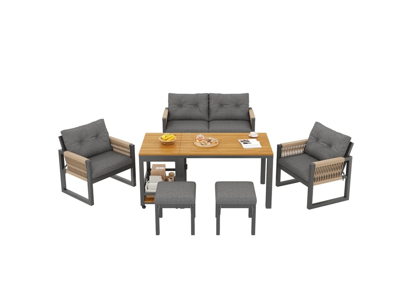  Salon de jardin 6 pièces gris, table amovible et coussins épais, idéal pour terrasse, balcon et espace extérieur  - Conforama A