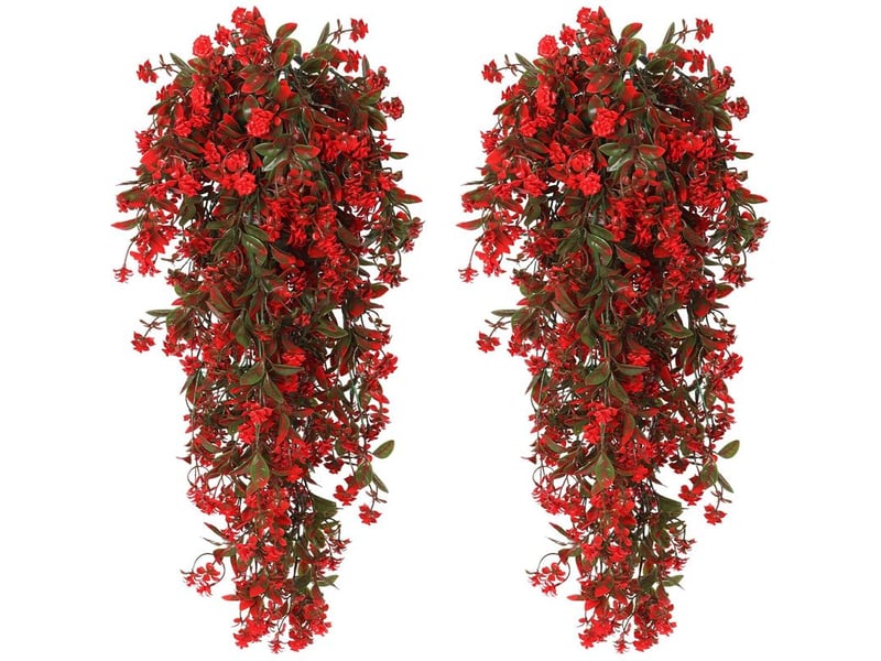  Lot de 2 plantes retombantes artificielles rouges avec fleurs et feuillage vert, décoration sans entretien résistante aux uv pour jardin et terrasse  - Conforama A
