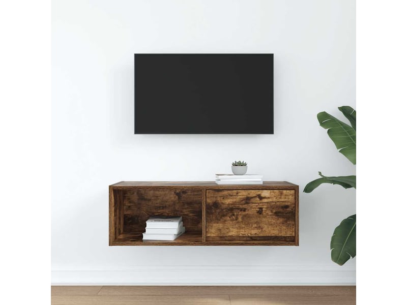  Meuble tv - banc tv - meuble de rangement chêne fumé 80x31x25,5 cm bois d'ingénierie  - Conforama C