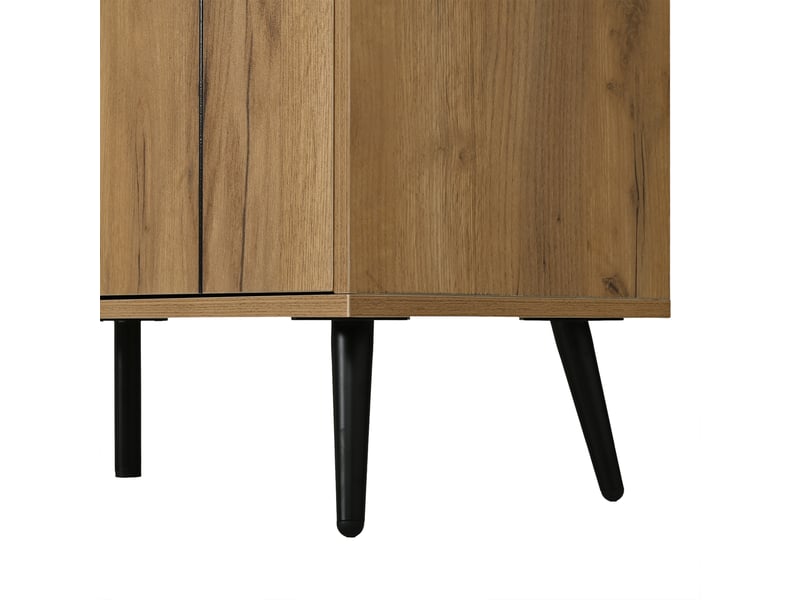 Buffet 140x35x67cm, meuble bas avec pieds surélevés 15cm, 2 tiroirs intégrés et 3 portes séparées, noir - Conforama R